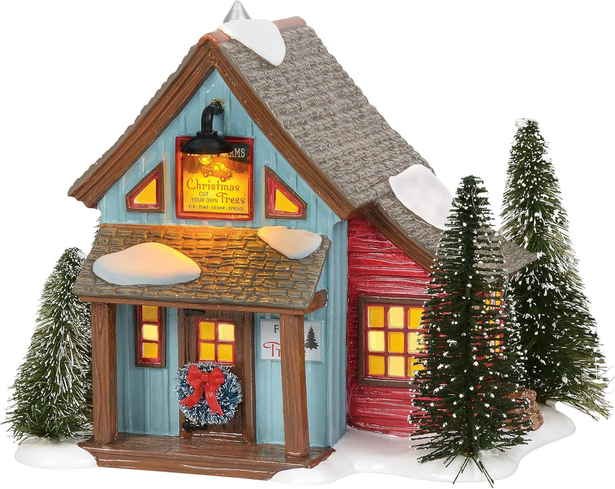 Department 56 Original Snow Village Village Farms Tree Lot Lit Building, 6.3 Inch, Multicolor, Model: 6003137
