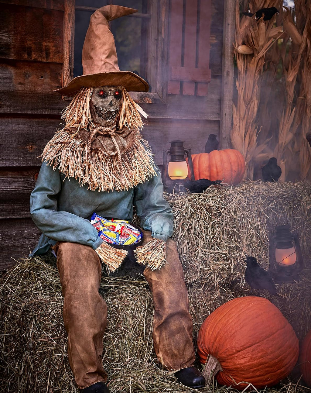 Spirit Halloween 4 Ft 6 In Scary Sitting Scarecrow Animatronic, Multicolor