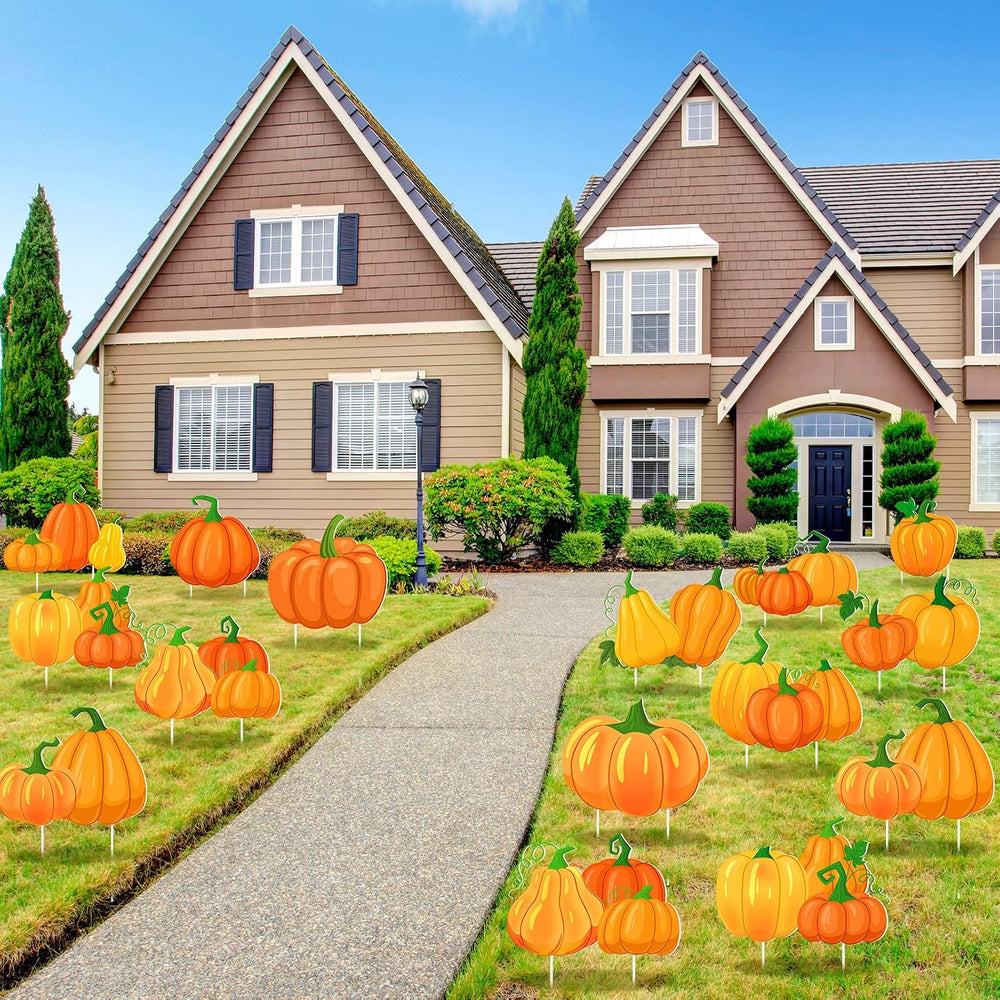12 Pcs Fall Pumpkin Yard Sign with Stakes, 12 x 10'' Garden Lawn Stakes