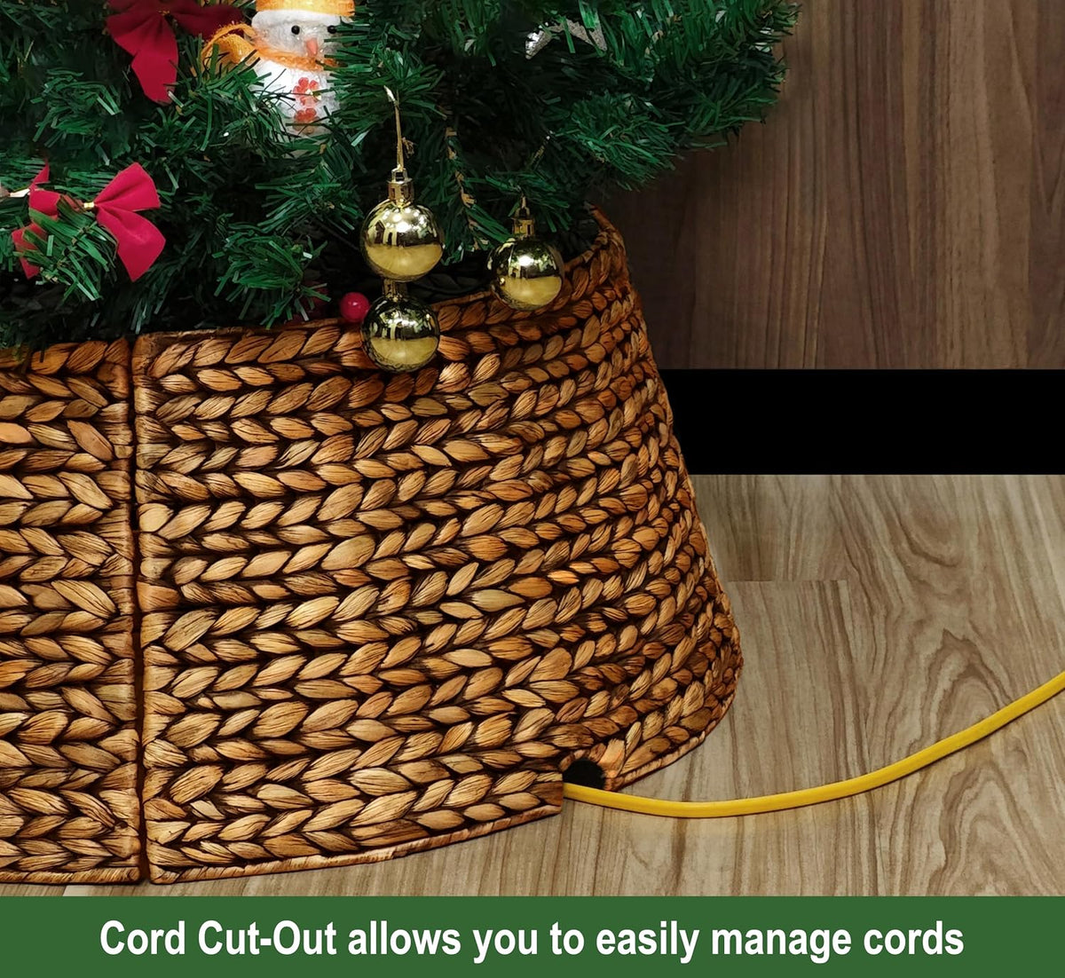 CENBOSS Rattan Christmas Tree Collar, Brown Wash, 24 inch