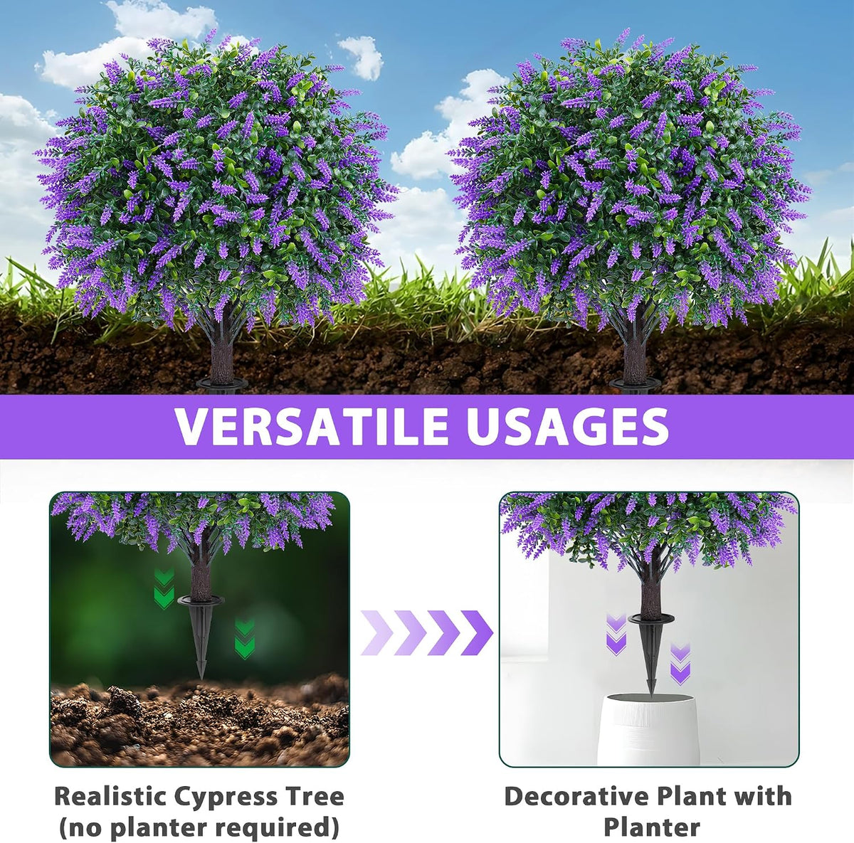 Grooy Artificial Set of 2 UV Resistant Boxwood Topiary Ball with Lavender