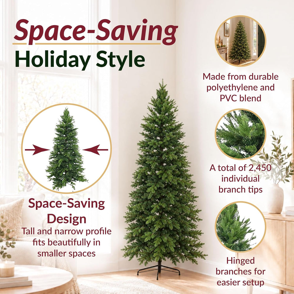 Sunnydaze 7 ft Stately & Slim Unlit Artificial Christmas Tree, Green