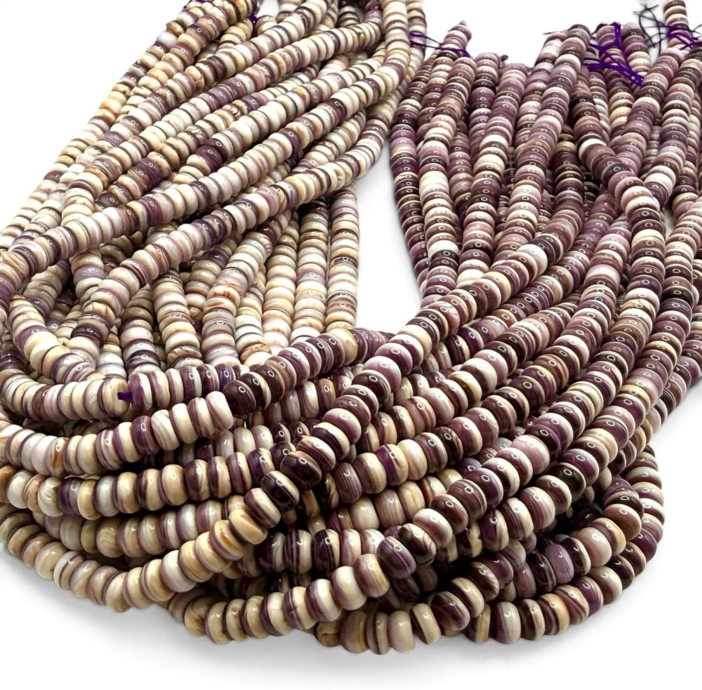 ABCGEMS White-Lavender Wampum Shell Beads USA Quahog Rondelle 6mm