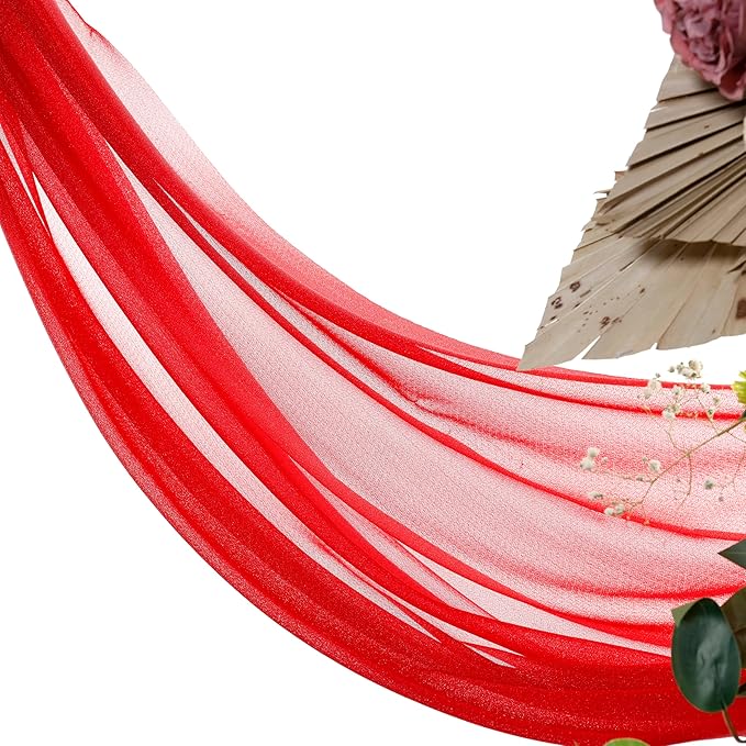 VDS Pack of 2 Panel (30 Inch X 30 Feet) Wedding Arch Draping Fabric Sheer Chiffon Fabric Drapery for Wedding Ceremony Reception Swag Backdrop Canopy Chuppah ARBO Altars Decoration (Red)