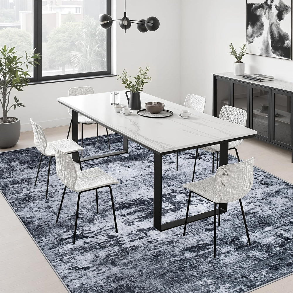 5x7 Area Rug Living Room: Modern Washable Indoor Carpet Black