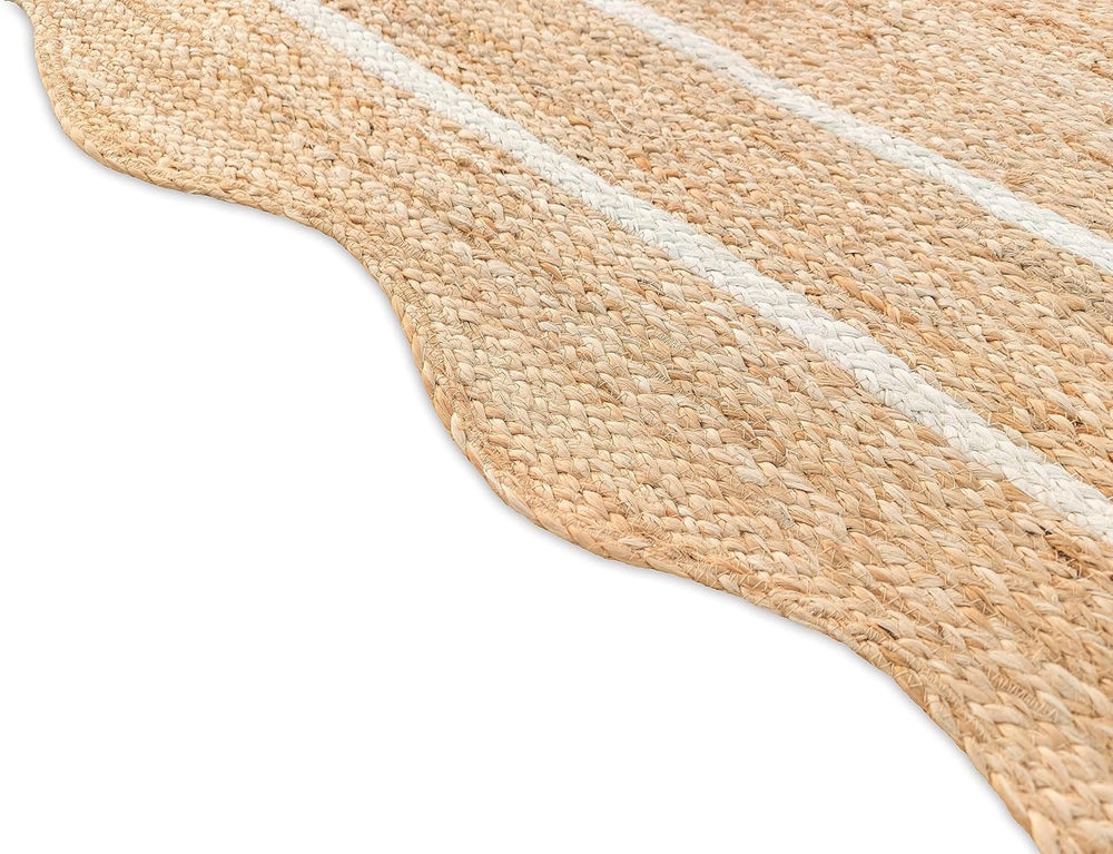 Wave Scalloped Natural Jute Rug - Boho Entryway Runner, Farmhouse Scallop, Of...