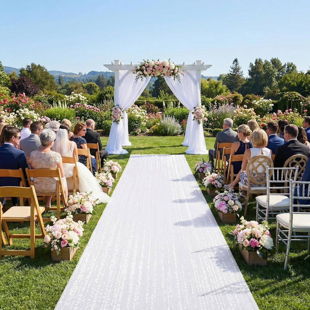 Wedding Aisle Runner 4x15ft Sequin Aisle Runner White Shimmer Carpet Runners ...