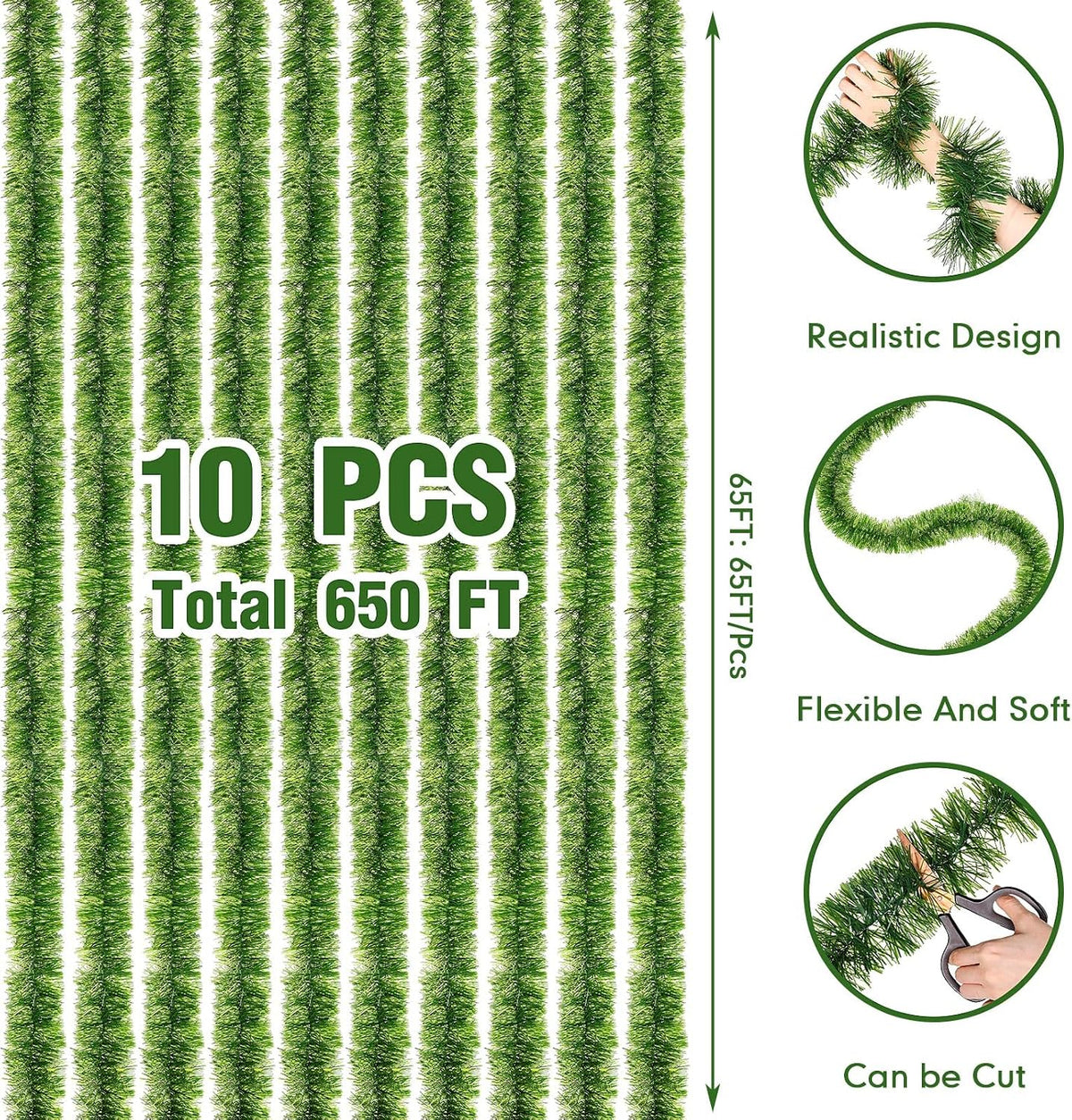 hotop 10 pcs 650 ft christmas garland bulk, close-up detail