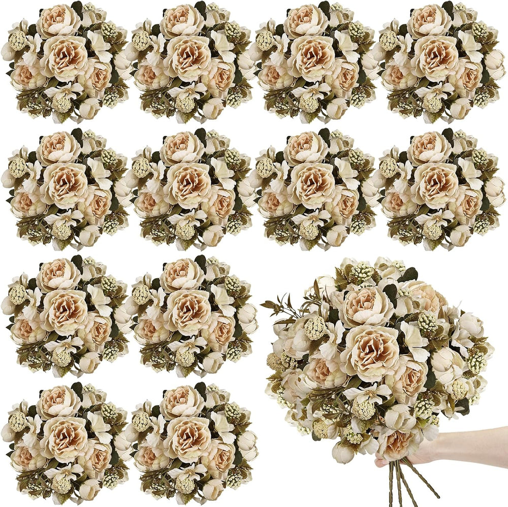 12 Bundles Fake Peony Artificial Flowers - Beige