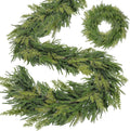 Extra Thick&Lush - 6Ft by 12 Inch Artificial Garland Norfolk Pine Garland, Real Touch Cedar Garland, Realistic Soft 120 Branch Tips Pine&Cedar Faux Greenery Cypress Garlands for Mantle Outdoor Indoor