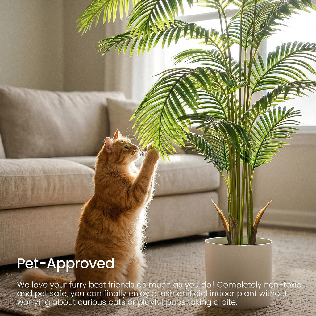6ft 2-Pack Artificial Areca Palm Plant in Pot, Fake Tropical Cane Palm Silk