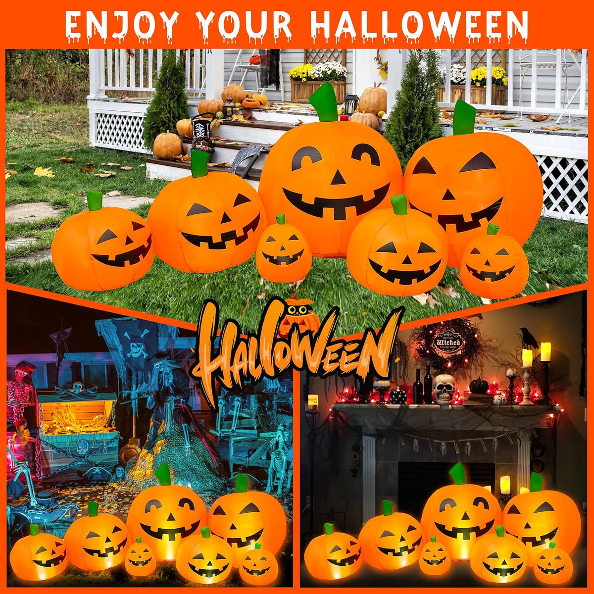halloween decorations outdoor 7.5 ft inflatables pumpkins with, package contents