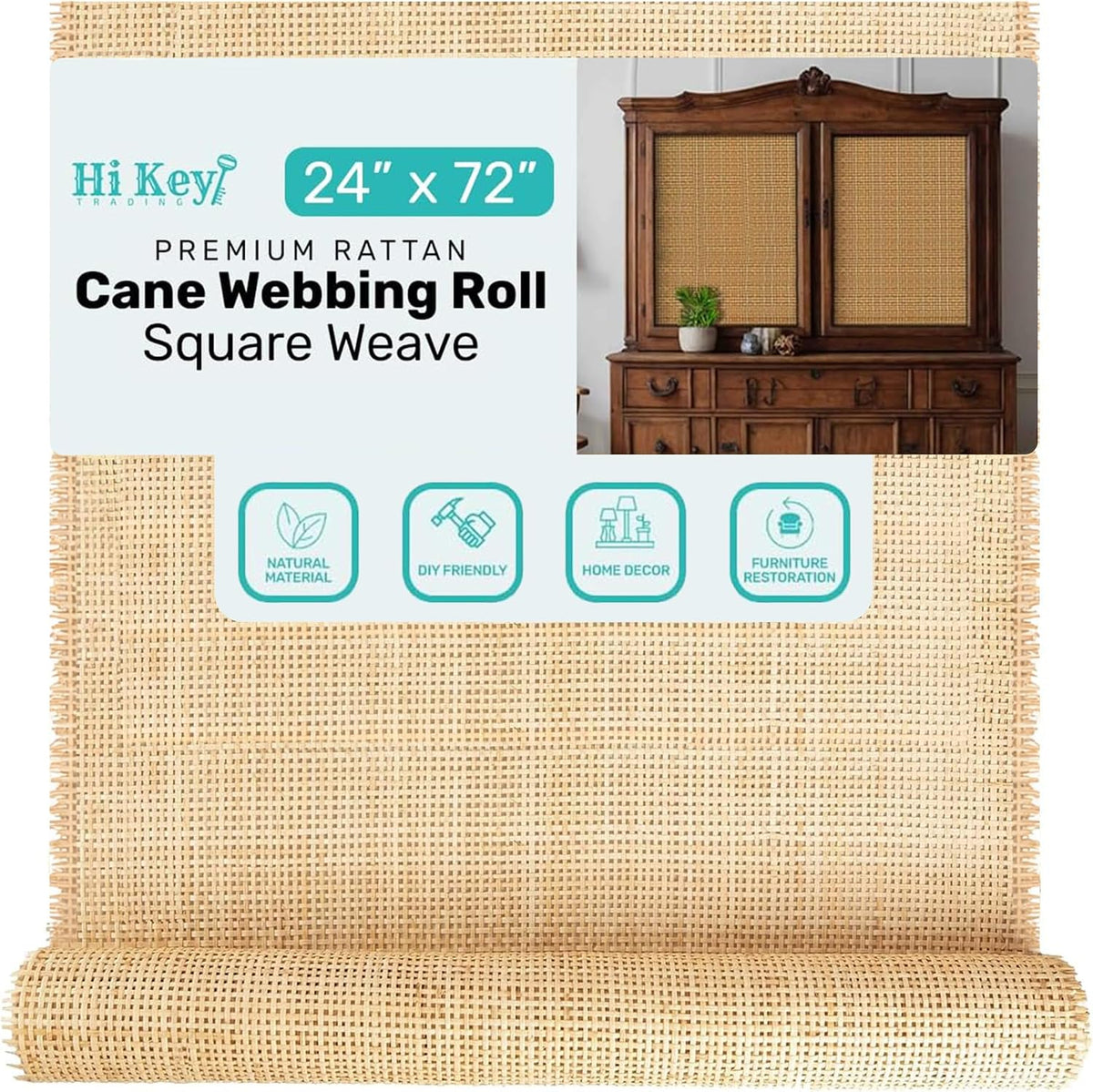 24" Wide Square Weave Rattan Cane Webbing Roll 24" x 72"