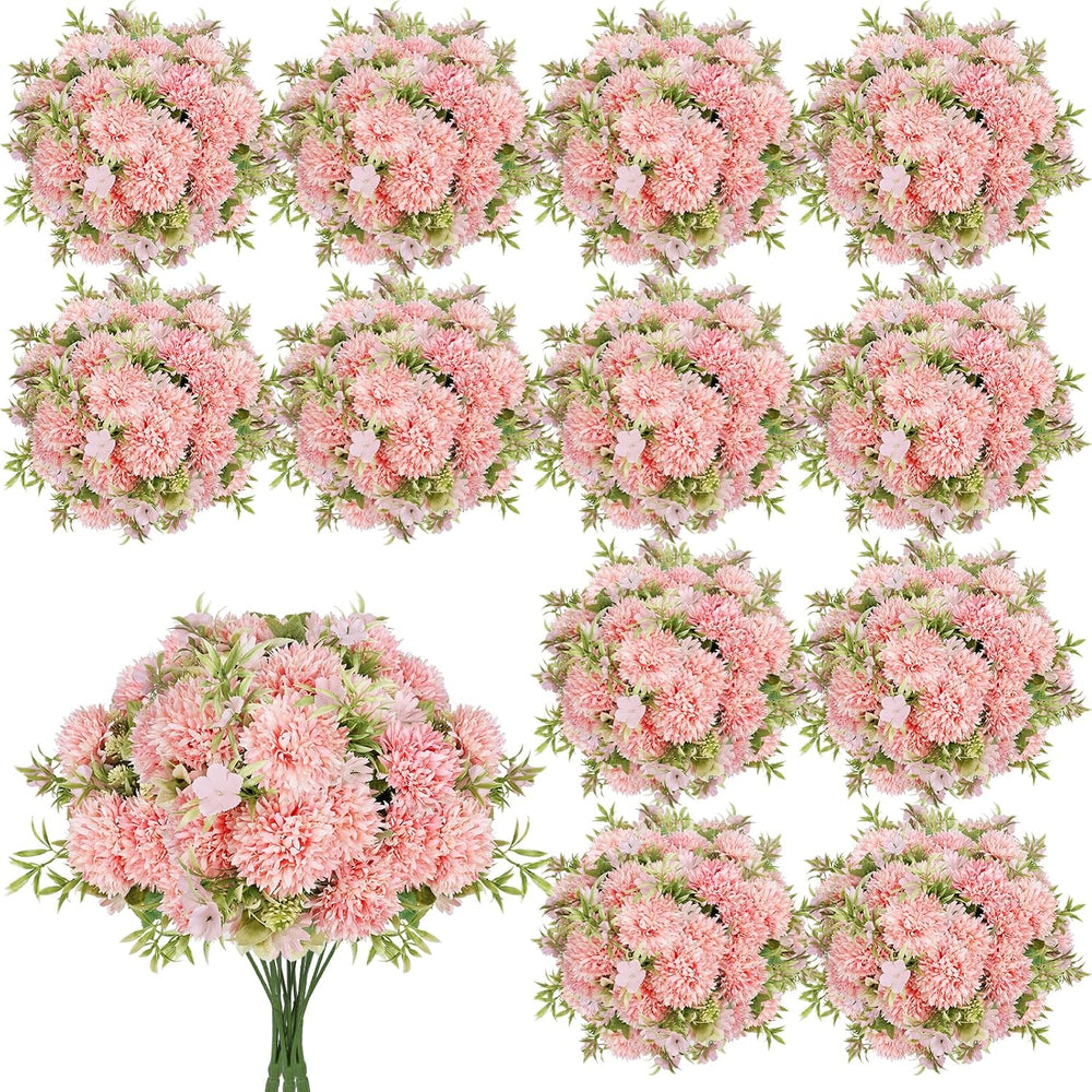 Light Pink Artificial Flowers 12 Bundles Silk Floral with Stems