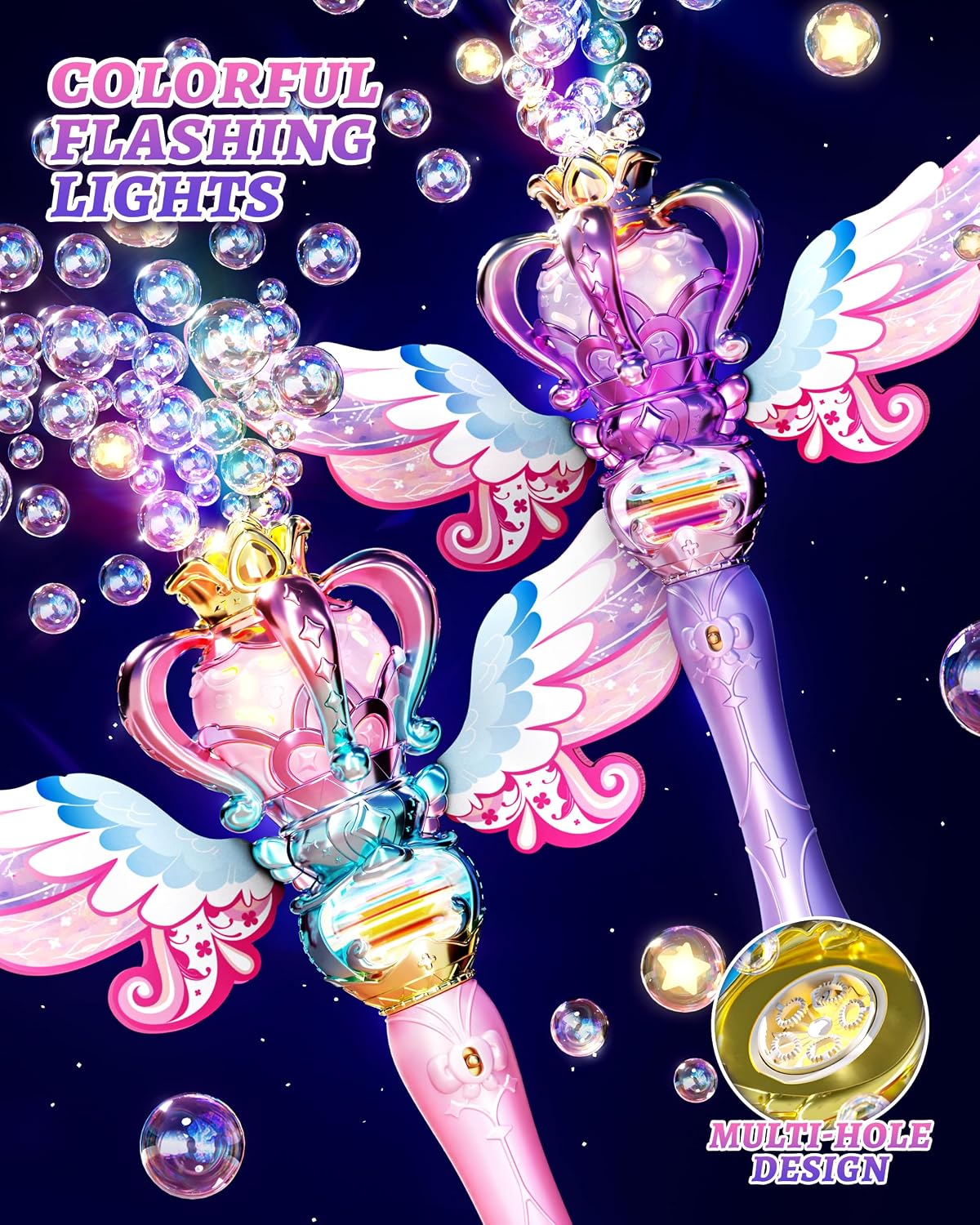 uregoio 2 pack spinning light up princess bubble, side view