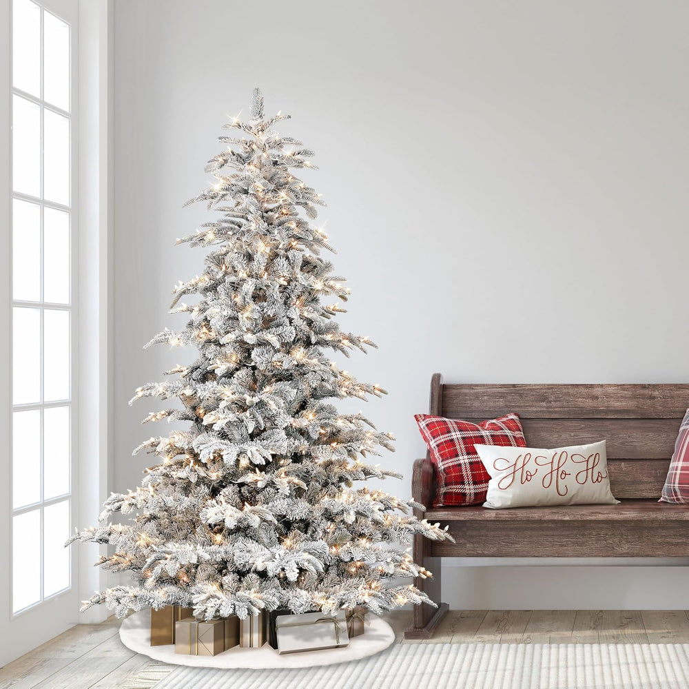 Puleo International 6.5ft Pre-Lit Flocked Aspen Fir Christmas Tree with 500 C...