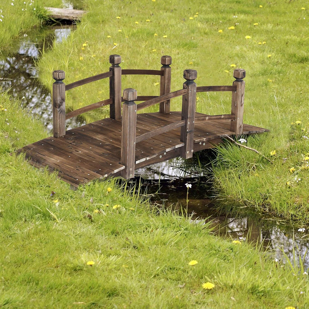 5FT Wooden Garden Bridge Arch Stained Finish Footbridge Decorative Backyard B...