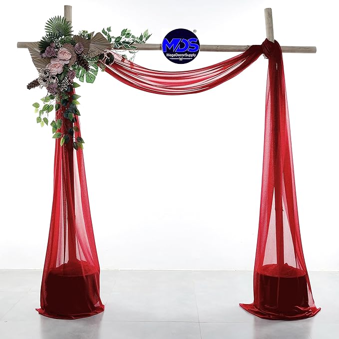 MDS Halloween Chiffon Draping Fabric - 2 Panel, 30" Wide x 30ft Long - Sheer Spooky Arbor & Canopy Drapery for Haunted House Backdrops, Party Ceilings, DIY Costumes & Themed Events - Apple Red (Pack of 2)