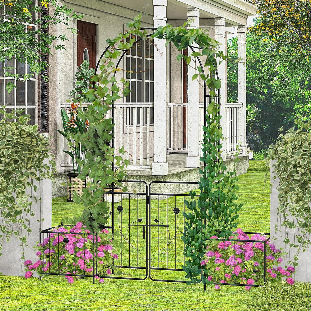 S AFSTAR 87-Inche Garden Arbor with Gate & Side Planter Box, Metal Garden...