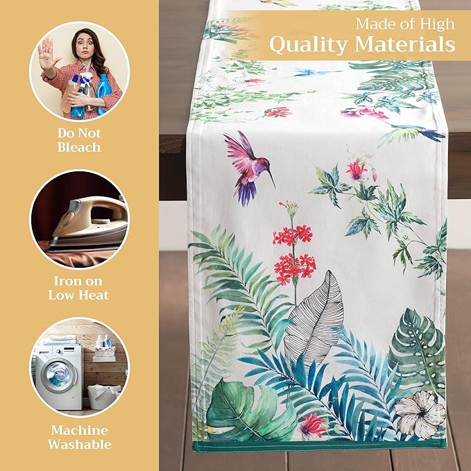 Maison d' Hermine Table Runner 100% Cotton Single Layer Table Runners 108 inches Long Decorative for Kitchen Dining Party Baby Shower Wedding Bridal Shower Spring Summer (Tropiques, 14.50" x 108")