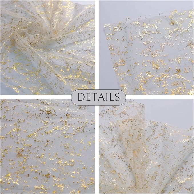 Snowkingdom 10 Pack 10ft Gold Table Runners, Sheer Chiffon Tulle Cheesecloth Sequin Glitter Metallic, Golden Centerpieces Table Decorations for Party Wedding Christmas Birthday Bridal Baby Shower