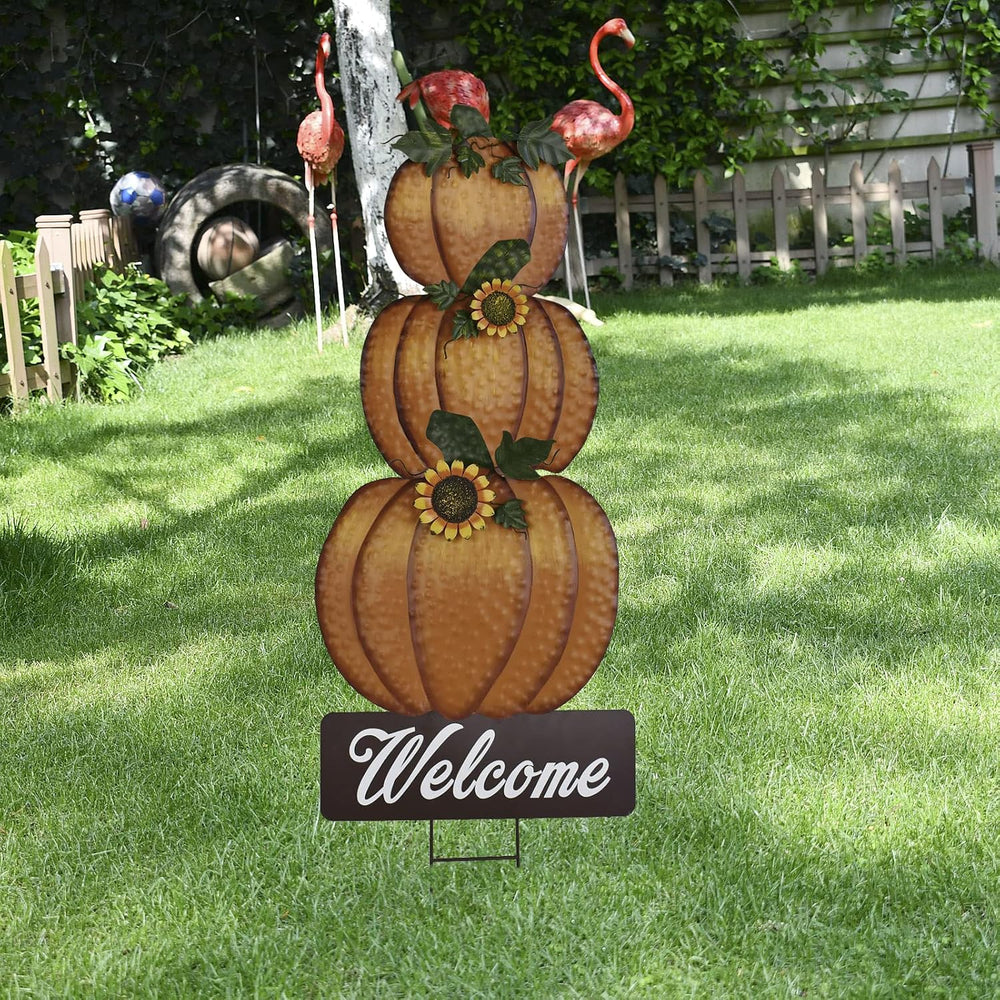 Metal Pumpkin Garden Stake Yard Sign Fall Decor Stacked Pumpkin Yard Stake