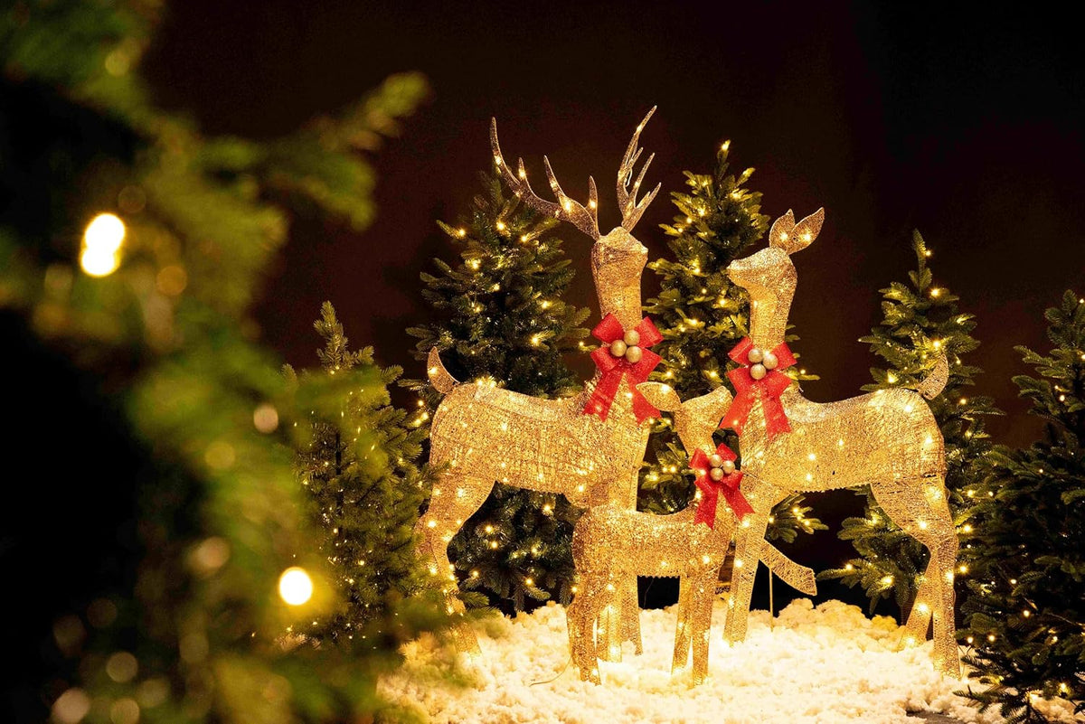 jingle joy 3-piece large lighted christmas deer family shown in use
