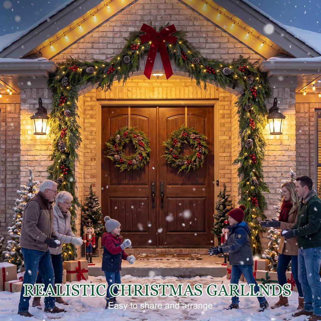 Realistic Christmas Cedar Garland Decor - 9FT Real Touch,Fluffy for Mantle