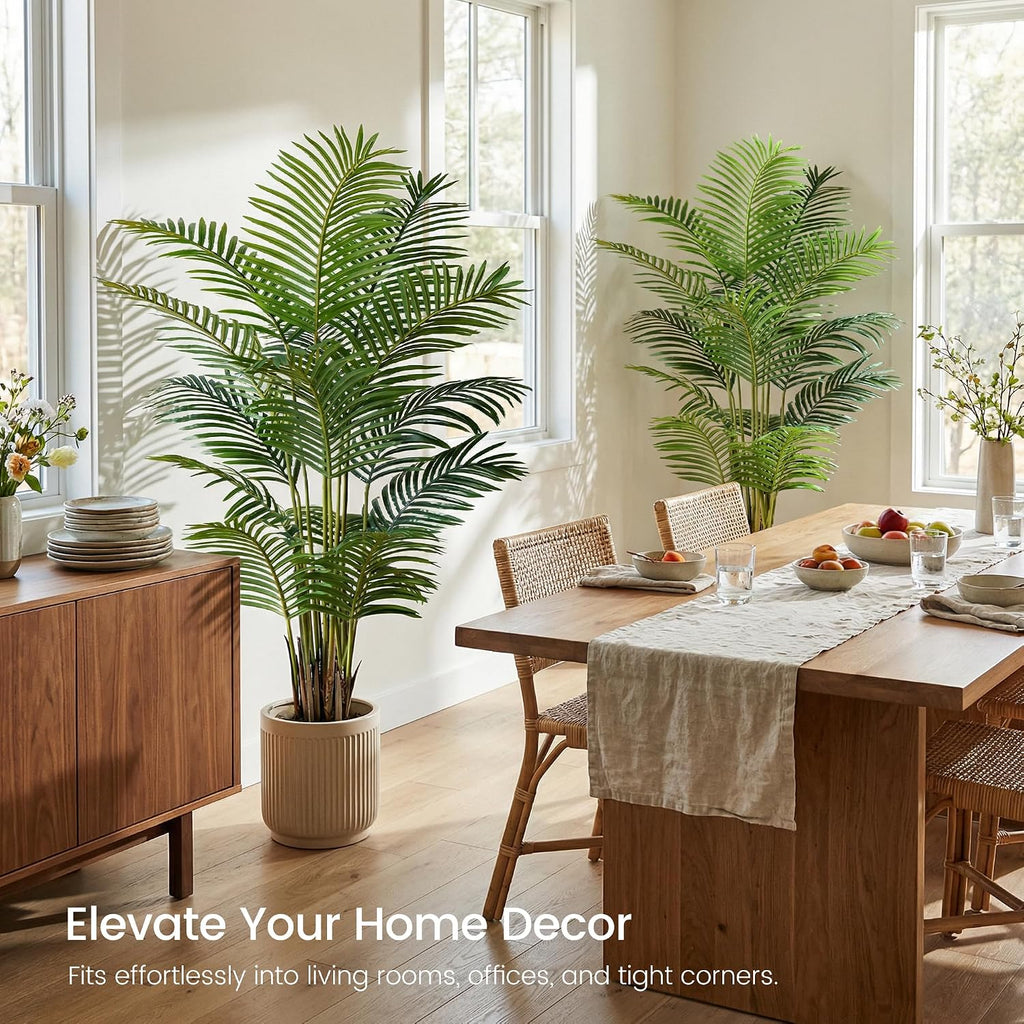 6ft 2-Pack Artificial Areca Palm Plant in Pot, Fake Tropical Cane Palm Silk
