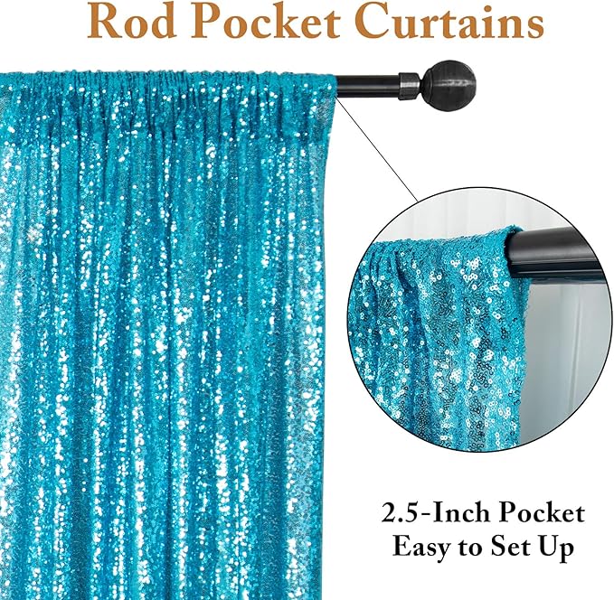 ShinyBeauty Sequin Curtains 4 Panels - Aqua Blue Shimmer Backdrop for Mermaid Parties & Baby Showers Shimmer Fabric Backdrops(2FTx8FT, Turquoise)