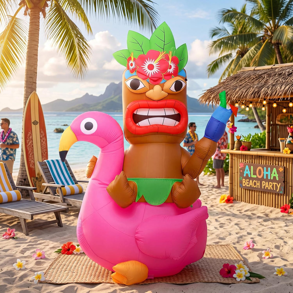 Shappy 5ft Inflatable Flamingo Lighted Blow up Tiki Hawaiian Party Decor
