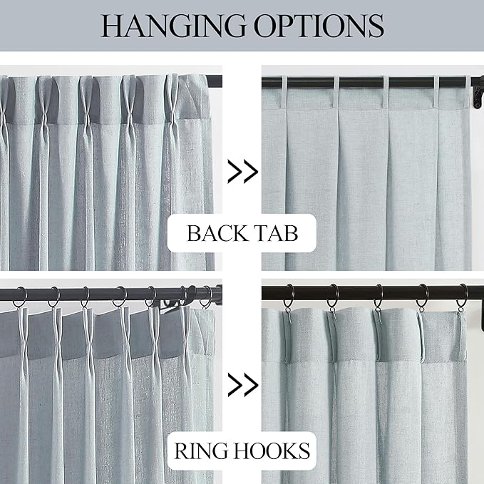 Vision Home Blue Grey Pinch Pleated Semi Sheer Curtains Textured Linen Blended Light Filtering Window Curtains 84 inch for Living Room Bedroom Patio Pinch Pleat Drapes with Hooks 1 Panel 60" Wx84 L