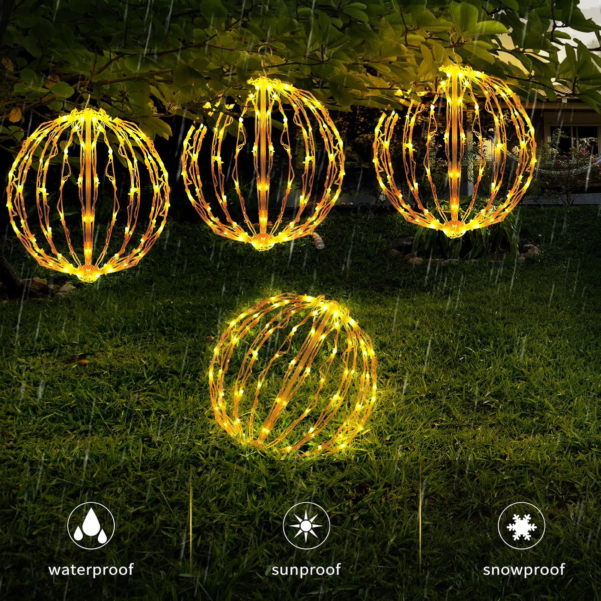 12 inch christmas ball lights, 3 pack outdoor, close-up detail