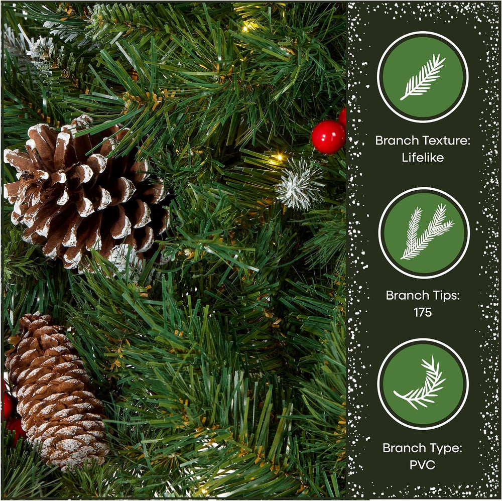 National Tree Company 18in Pre-Lit Frosted Berry Christmas Urn Filler