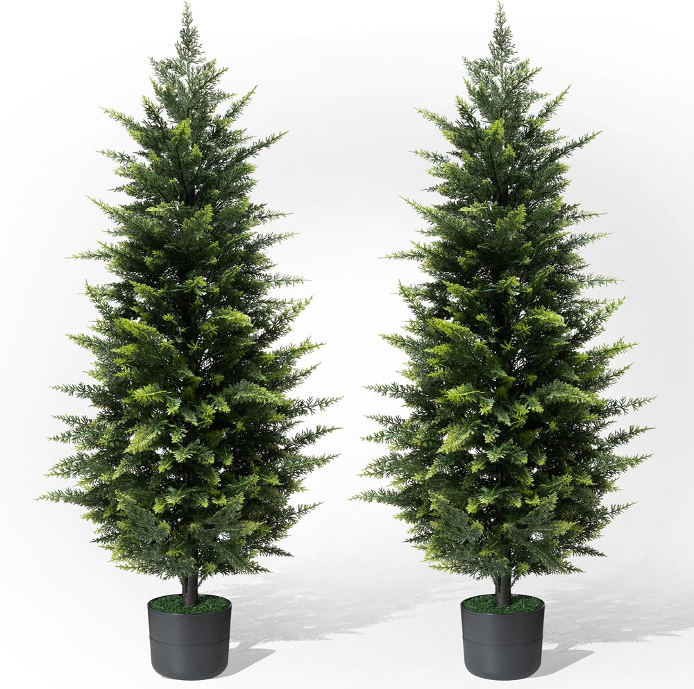 4FT Set of 2 Artificial Cedar Trees Outdoor, Fake Pine Tree for Front Porch