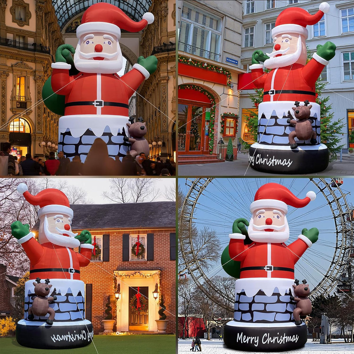 Giant Santa Inflatable 33FT Santa Claus with Reindeer for Christmas Outdoor Decoration, UL Blower/Sturdy Oxford/Outdoor Blow Up Yard Decoration