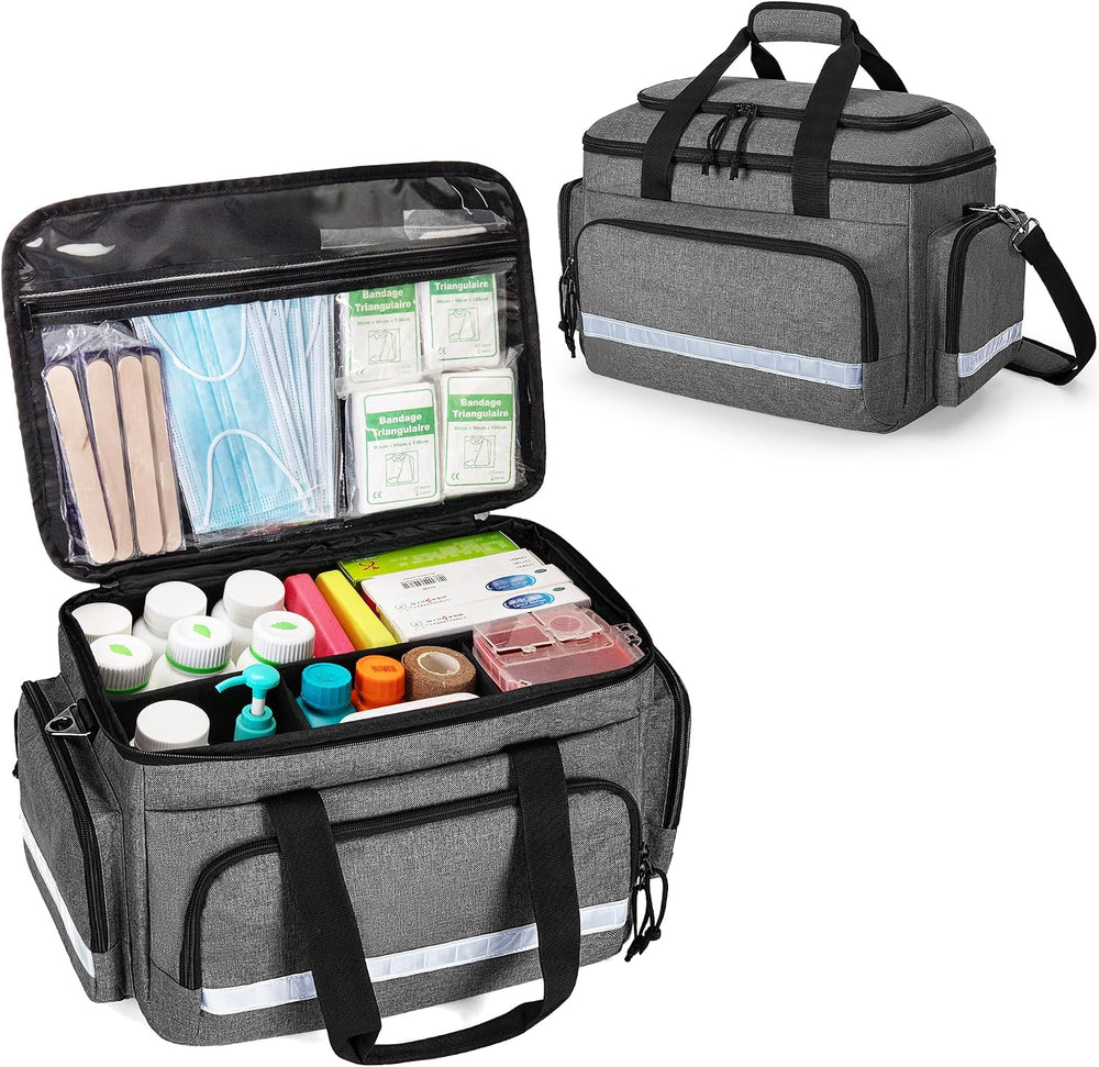 Damero Medical Trauma Bag, Empty Medical Bag with Detachable Dividers, Gray