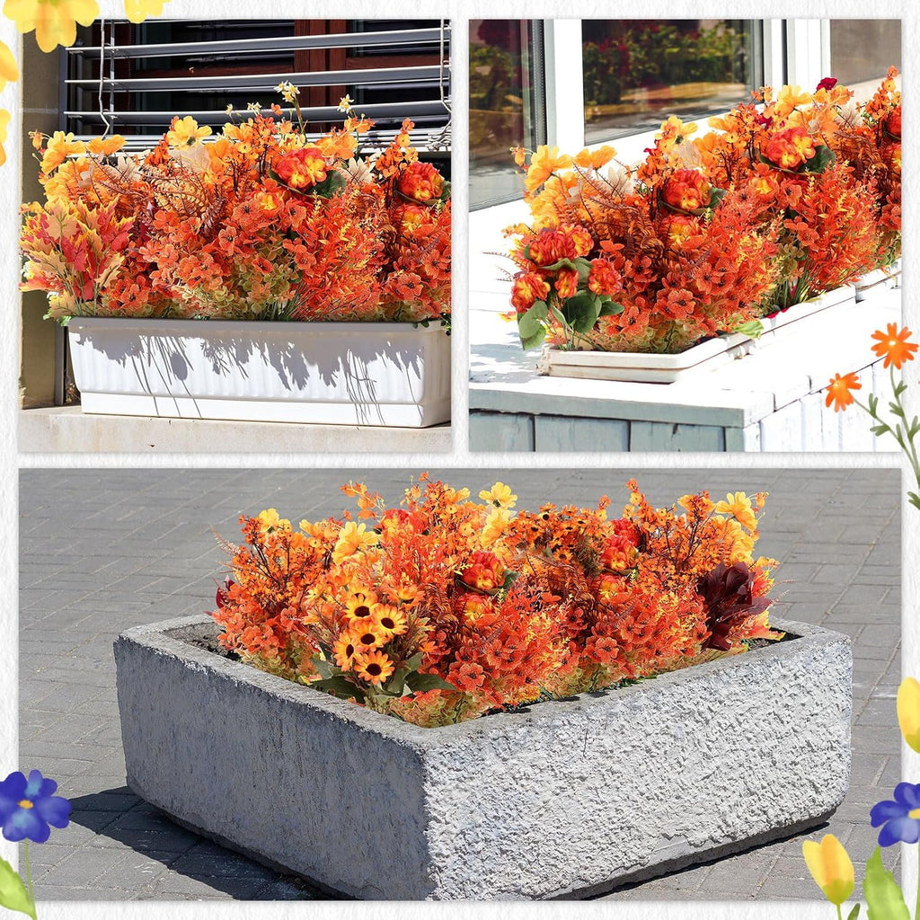 44 Bunches Artificial Fall Flowers Orange Fake Plants for Outdoor