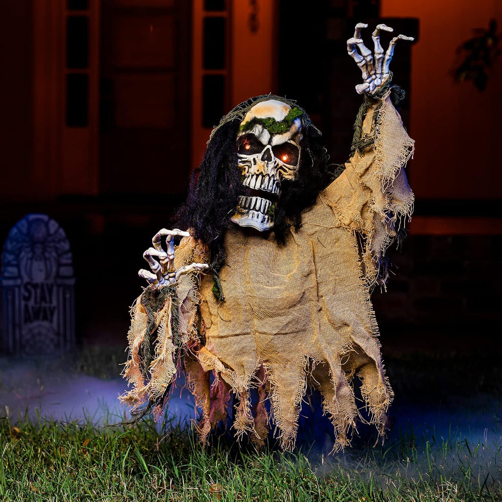 JOYIN Halloween Decoration Outdoor Animated Zombie Groundbreaker, Light-up Skeleton Zombie Groundbreaker Prop with Creepy Sound for Halloween Outside Decoration, Lawn, Yard, Patio, Haunted House Decor
