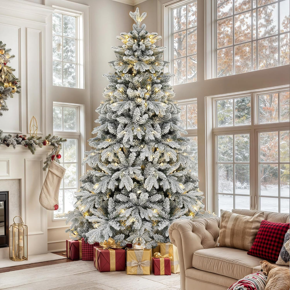 YITAHOME 7.5ft Prelit Canaan Fir Snow Flocked Christmas Tree with Remote