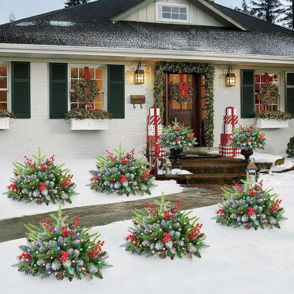 2 Set Pre‑lit Artificial Christmas Urn Filler With Remote for Planter Decor