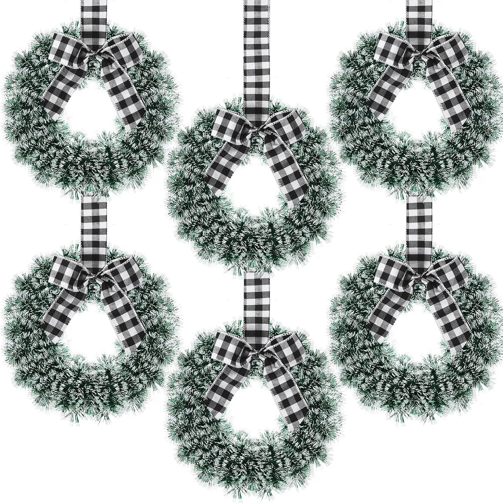 Capoda 6 Pcs Christmas Wreaths with Bow 10.24 Inch,Black and White