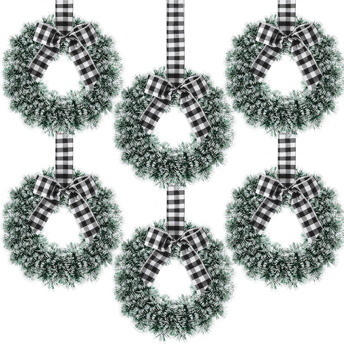 Capoda 6 Pcs Christmas Wreaths with Bow 10.24 Inch,Black and White