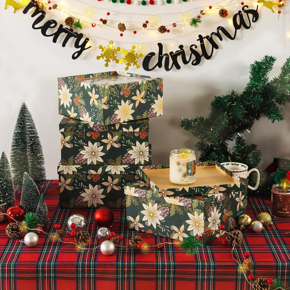 Soul & Lane - Christmas Nesting Gift Boxes with Lids, Set of 4, Foliage
