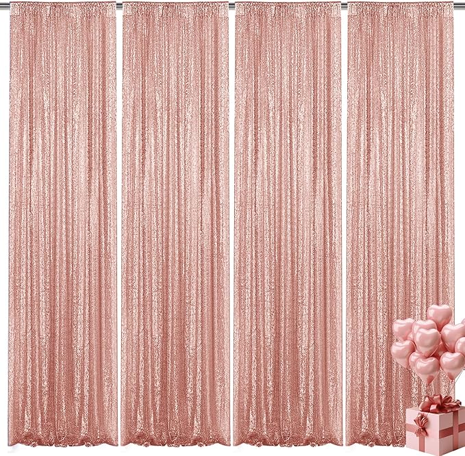 Rose Gold Sequin Backdrop Curtain 4 Pieces 2FTx8FT Glitter Photography Backdrop for Party Wedding Birthday Christmas Decorations