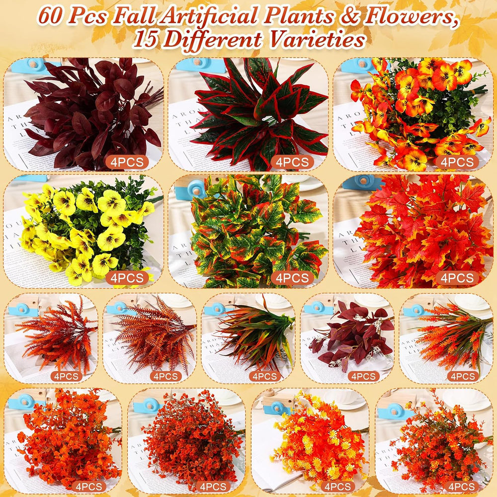 60 Bundles Outdoor Artificial Fall Flowers Bulk,Autumn,Colorful