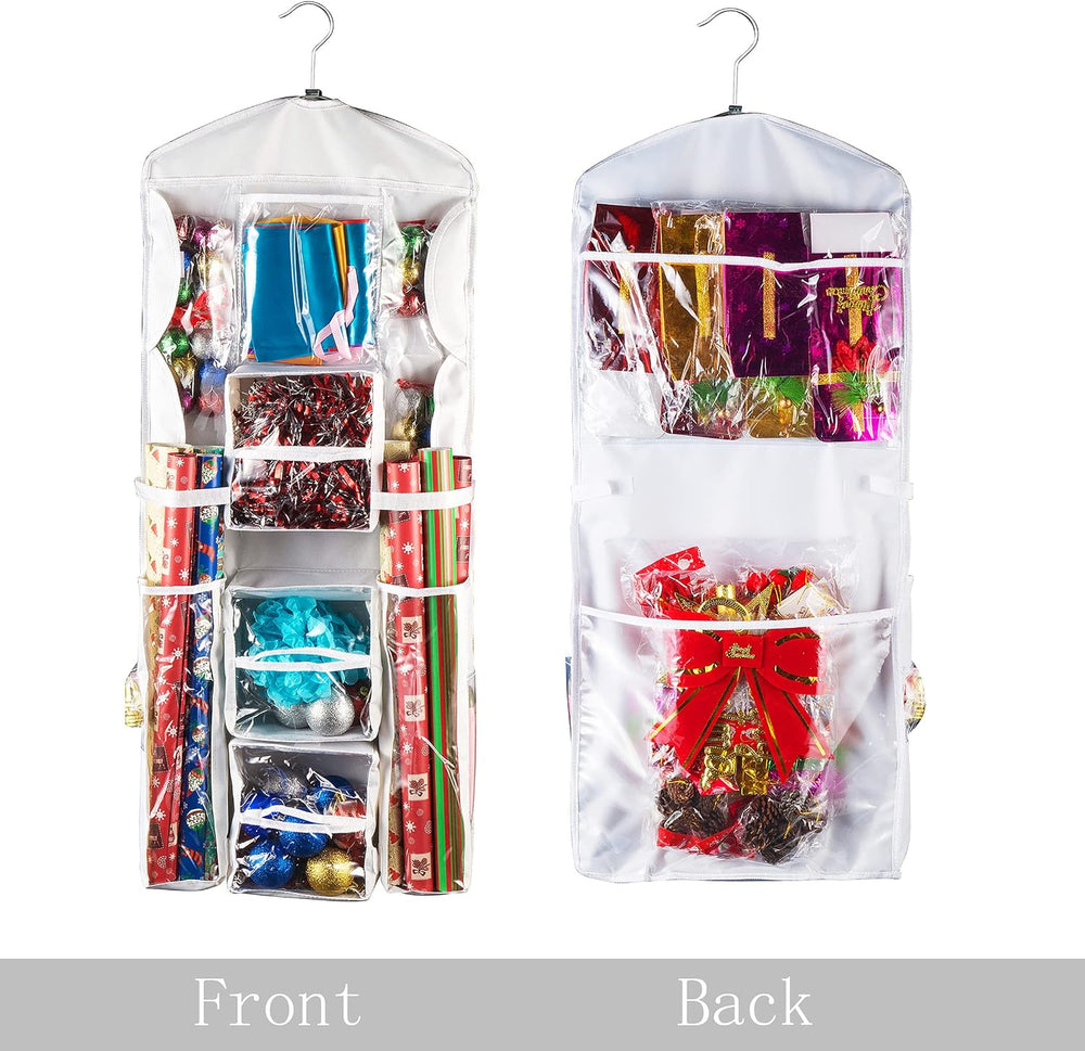 Wrapping Paper Storage Organizer- Dual Sided Hanging Gift Wrap Station- Clear...