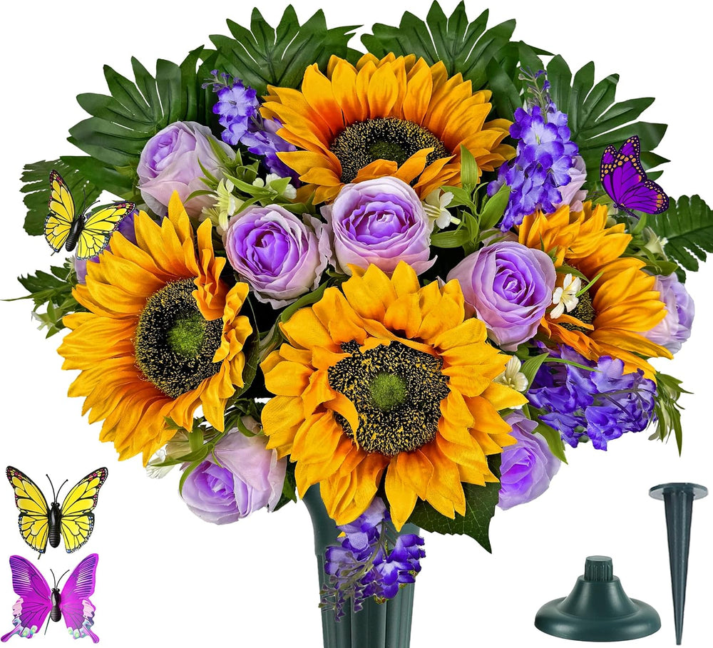MUVIC Artificial Cemetery Flowers - Memorial Flowers - Outdoor Grave Flower D...