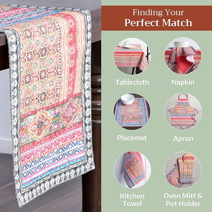 Maison d' Hermine Table Runner 100% Cotton Double Layer Table Runners 72 inches Long for Thanksgiving Christmas Decorations Home Kitchen Dining Party Wedding (Ispahan, 14.5" x 72")