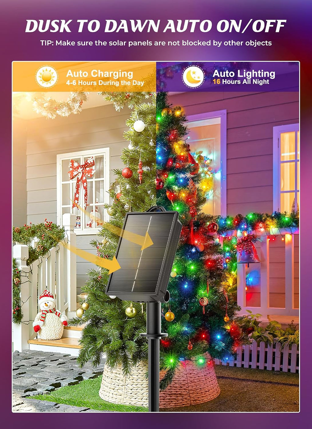 brightown 4 pack solar christmas string lights outdoor shown in use